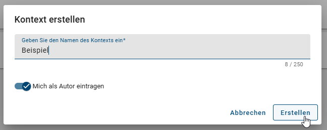 Der Screenshot zeigt die Option einen neuen Kontext zu benennen und zu erstellen.