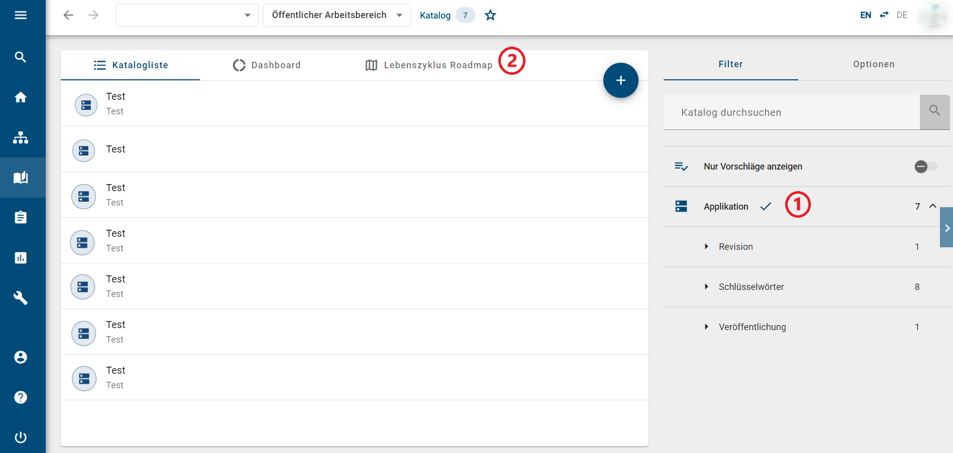 Der Screenshot zeigt die Oberfläche um die Roadmap zu öffnen.