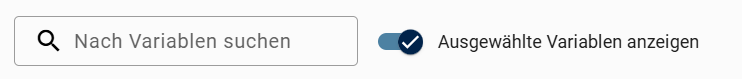 Der Screenshot zeigt die Suchleiste und die Option, alle ausgewählten Variablen anzuzeigen.