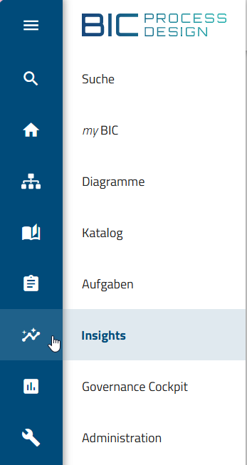 Der Screenshot zeigt den Menüeintrag "Insights" in der linken Menüleiste.