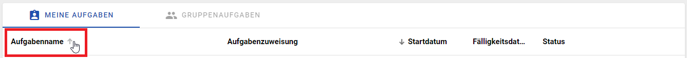 Der Screenshot zeigt die Sortieroption für die Aufgabenliste.
