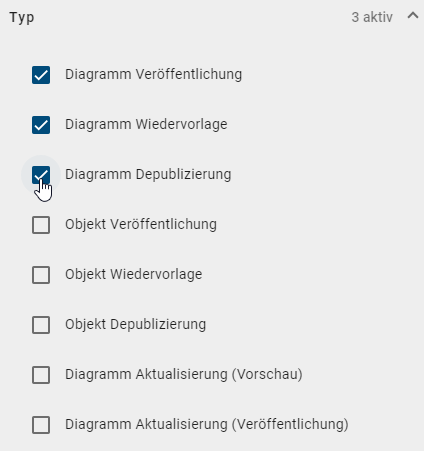 In diesem Screenshot werden die Filter des Kriteriums "Typ" gezeigt.