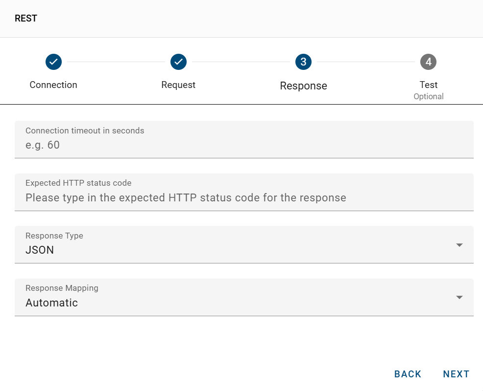 The screenshot shows the configuration of the "Response".