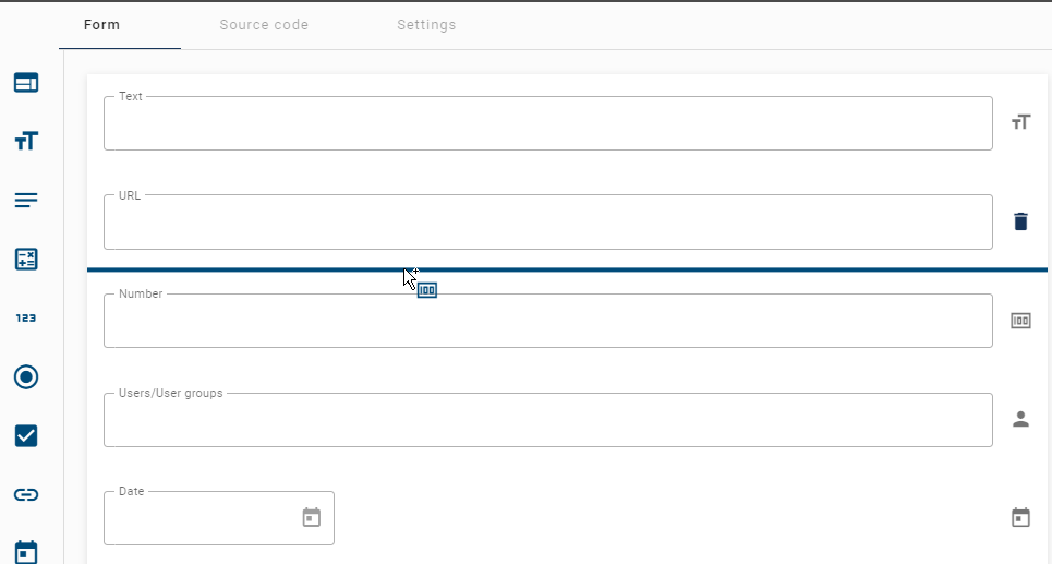 The screenshot that is displayed here shows how to add a new form field via drag & drop.