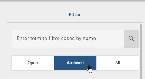 The screenshot shows the archive of the case list.