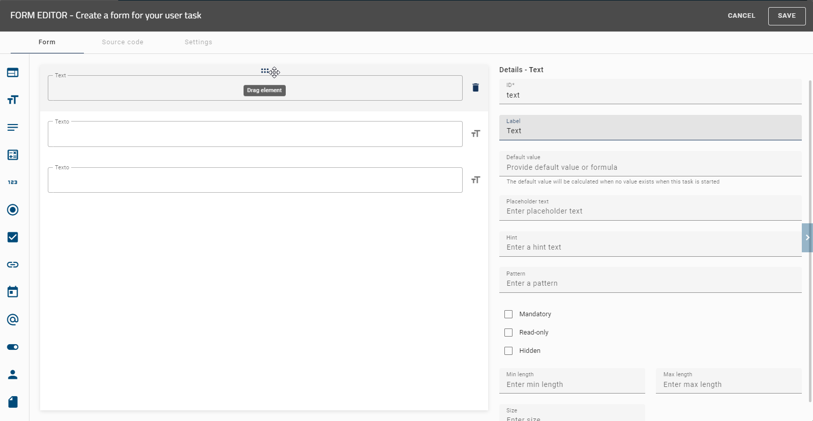 The screenshot which is displayed here shows the form editor.