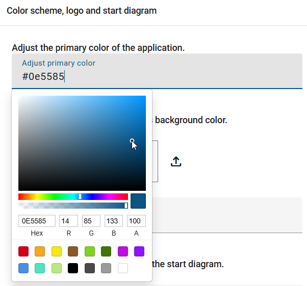 The screenshot shows the setting options for the design of the application.