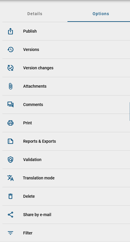 Here the options of the diagram view are displayed.