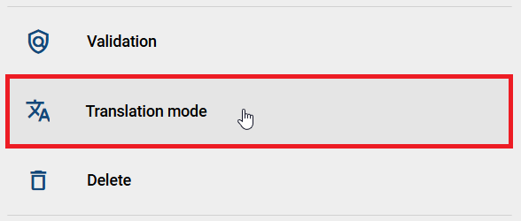 The screenshot shows the option "Translation mode".