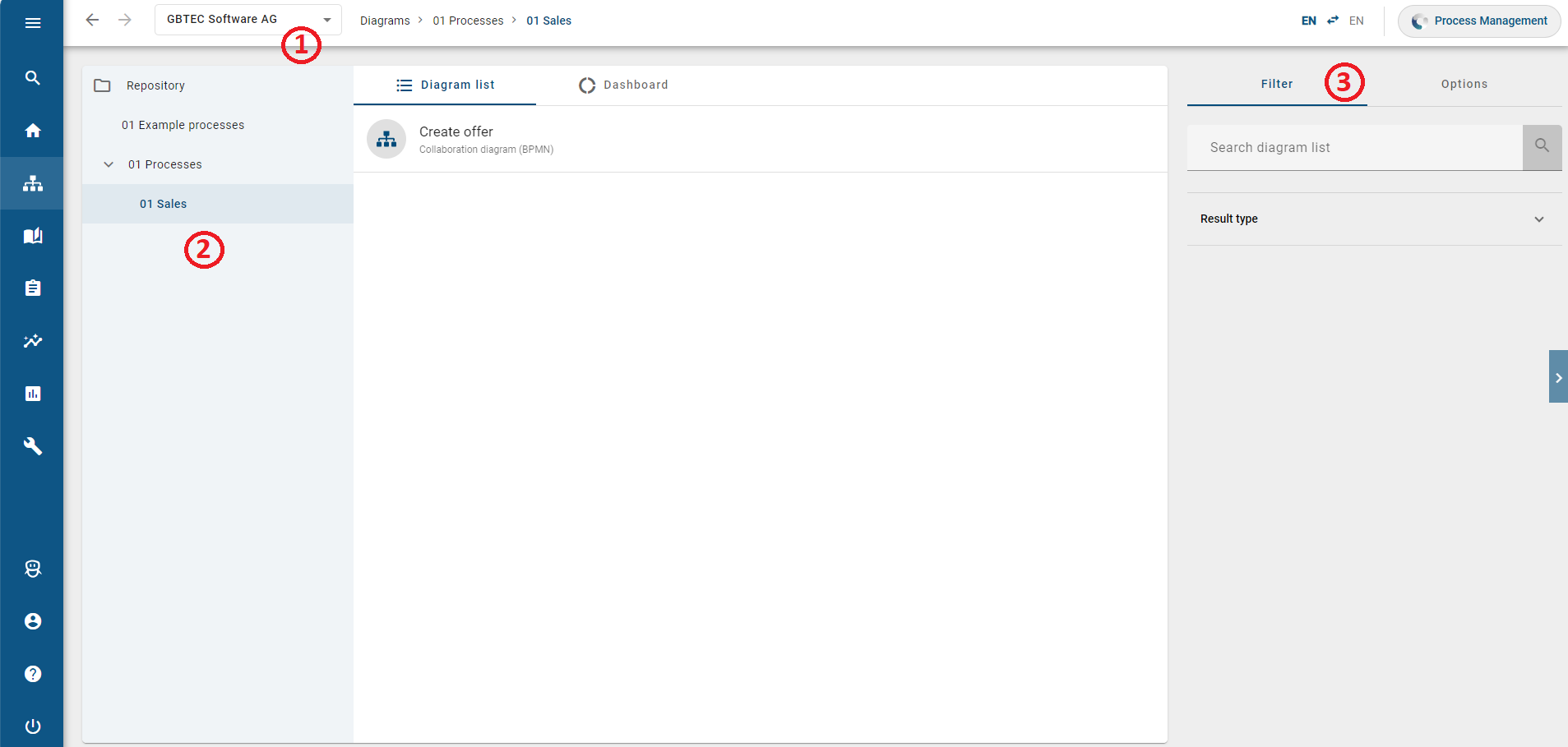 Here, the "Diagrams" section in the new user interface is displayed.