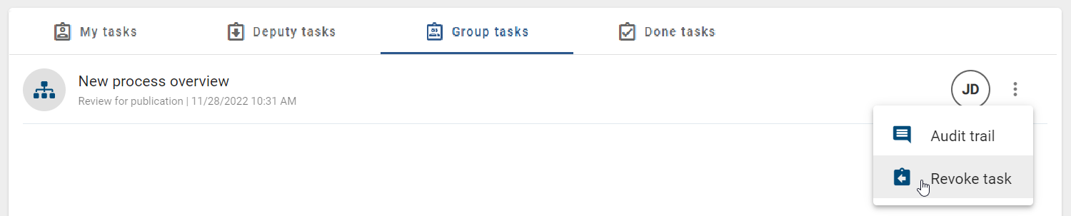 The screenshot shows the option to revoke the group task.