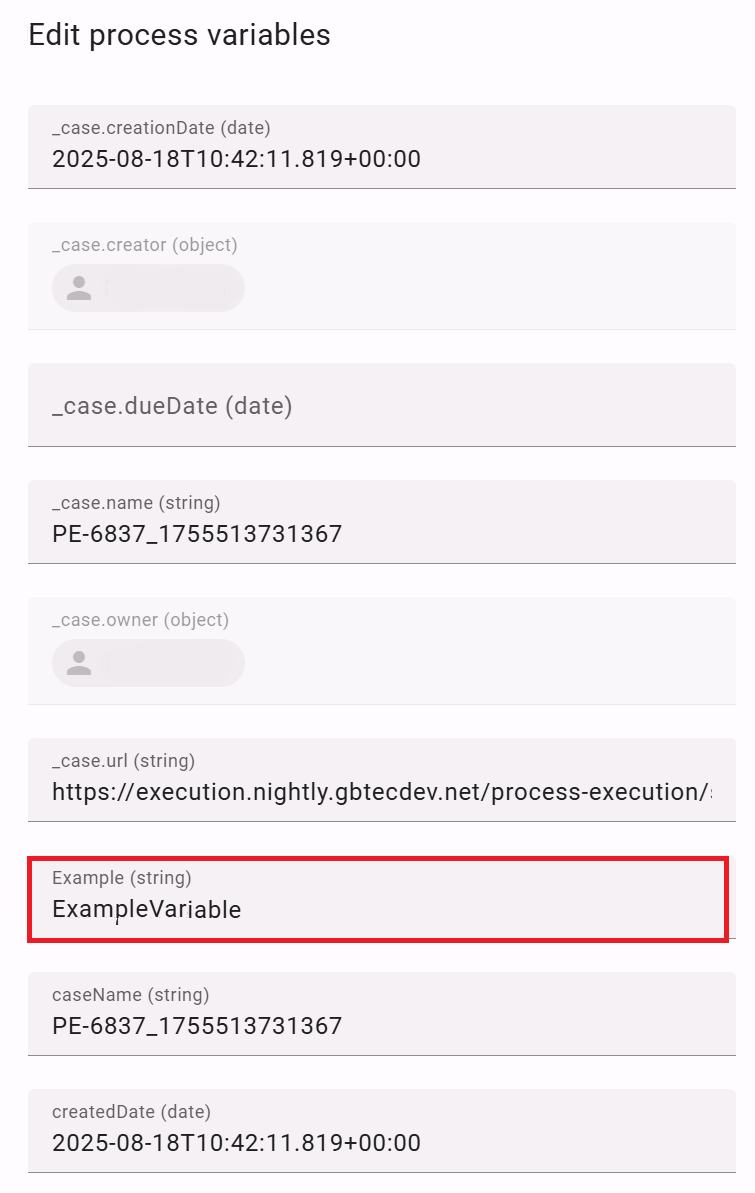 The process variables are displayed here where the identifier appears.