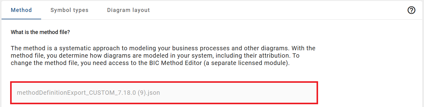 The screenshot shows the current method in a read-only field.