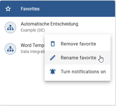 The screenshot shows the opened context menu with the option "Rename favorite".