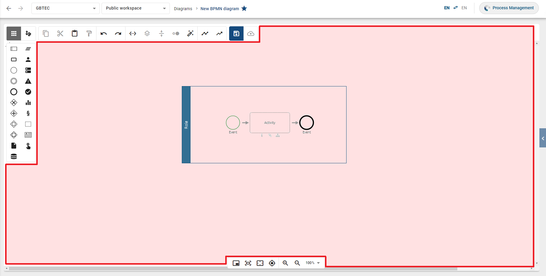 This screenshot shows the different zoom areas Explorer or menu bar and diagram.