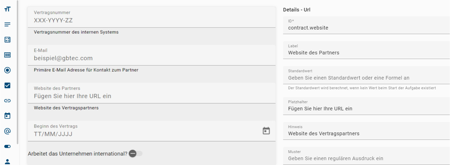 Der hier aufgeführte Screenshot zeigt die Detailübersicht des Formularfelds URL.